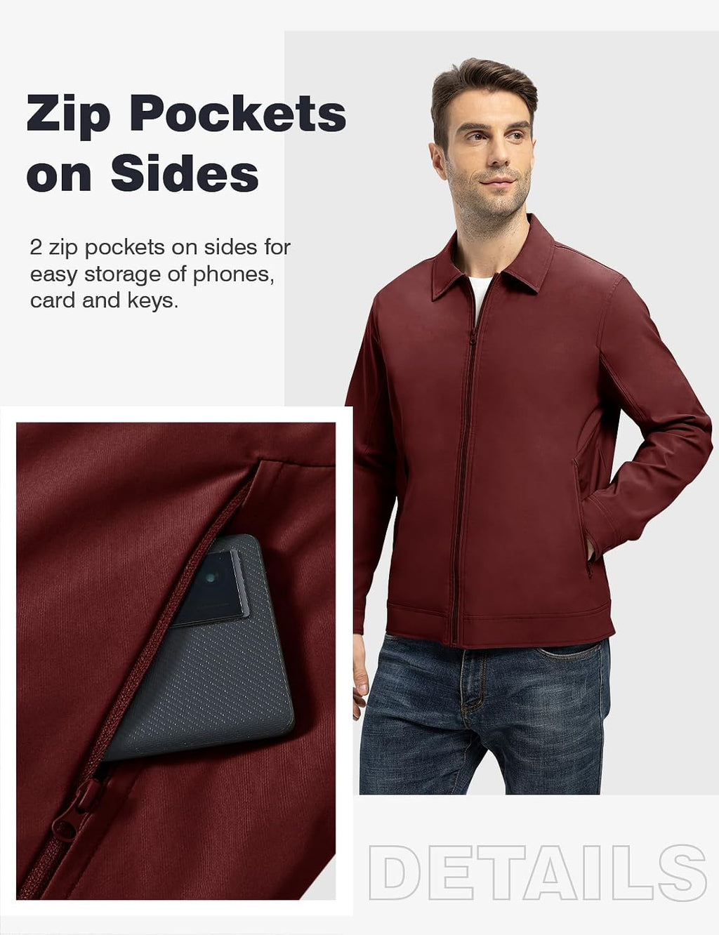 TBMPOY Mens Lightweight Jackets Light Windbreaker Full Zip Casual Work Jacket Golf Business Fall Track Coat with Pockets