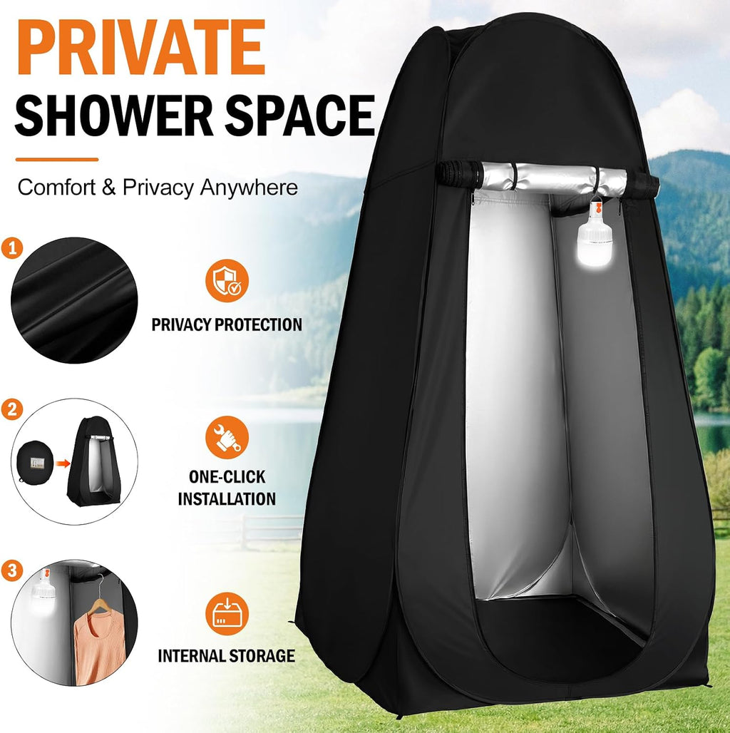 Portable Camping Shower Kit with Privacy Tent Heated Water Outdoor Shower