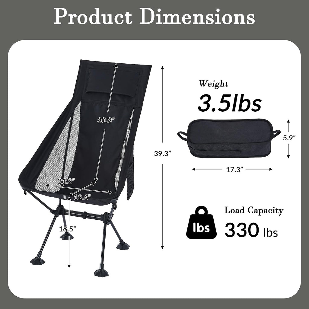 High Back Lightweight Folding Backpacking Camping Chair for Adults