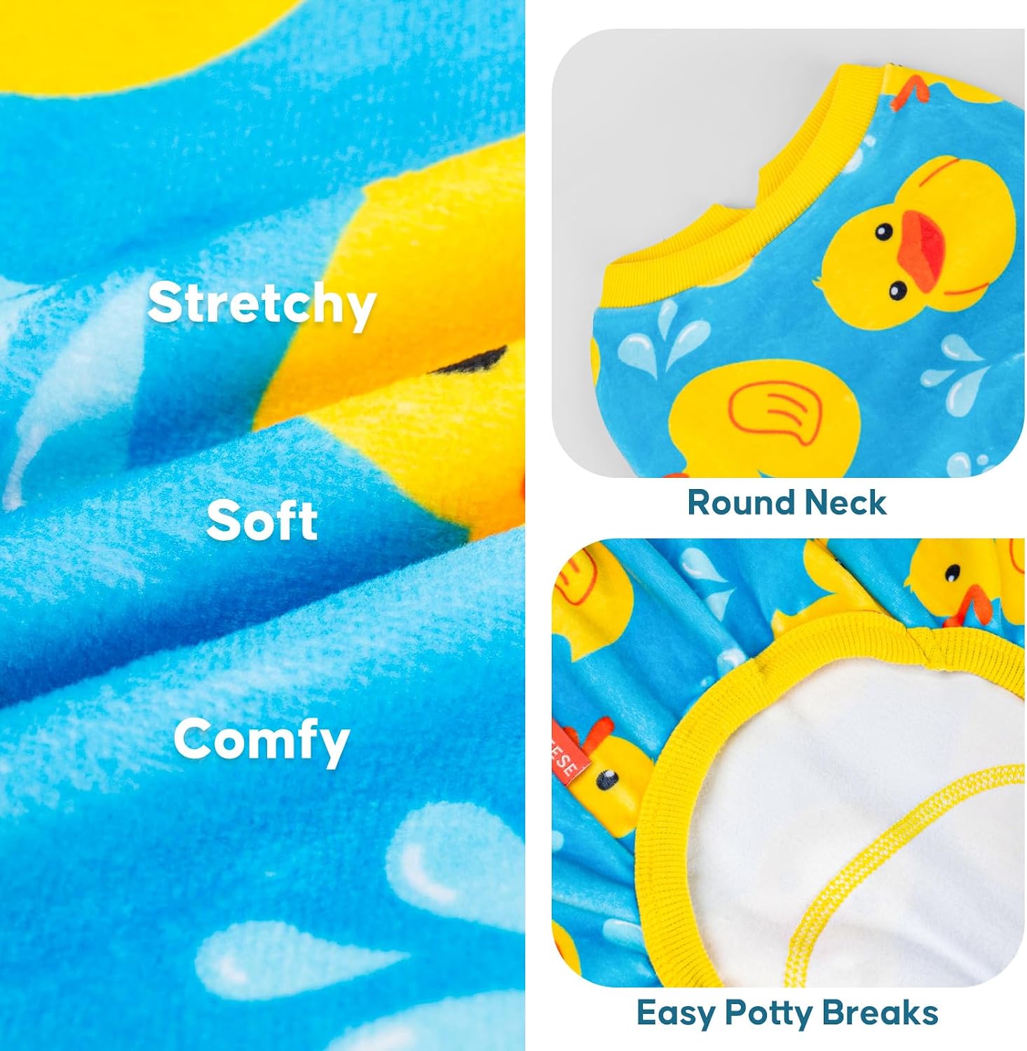 KYEESE Velvet Dog Pajamas for Small Dogs Soft Onesie Shirt, Rubber Duck