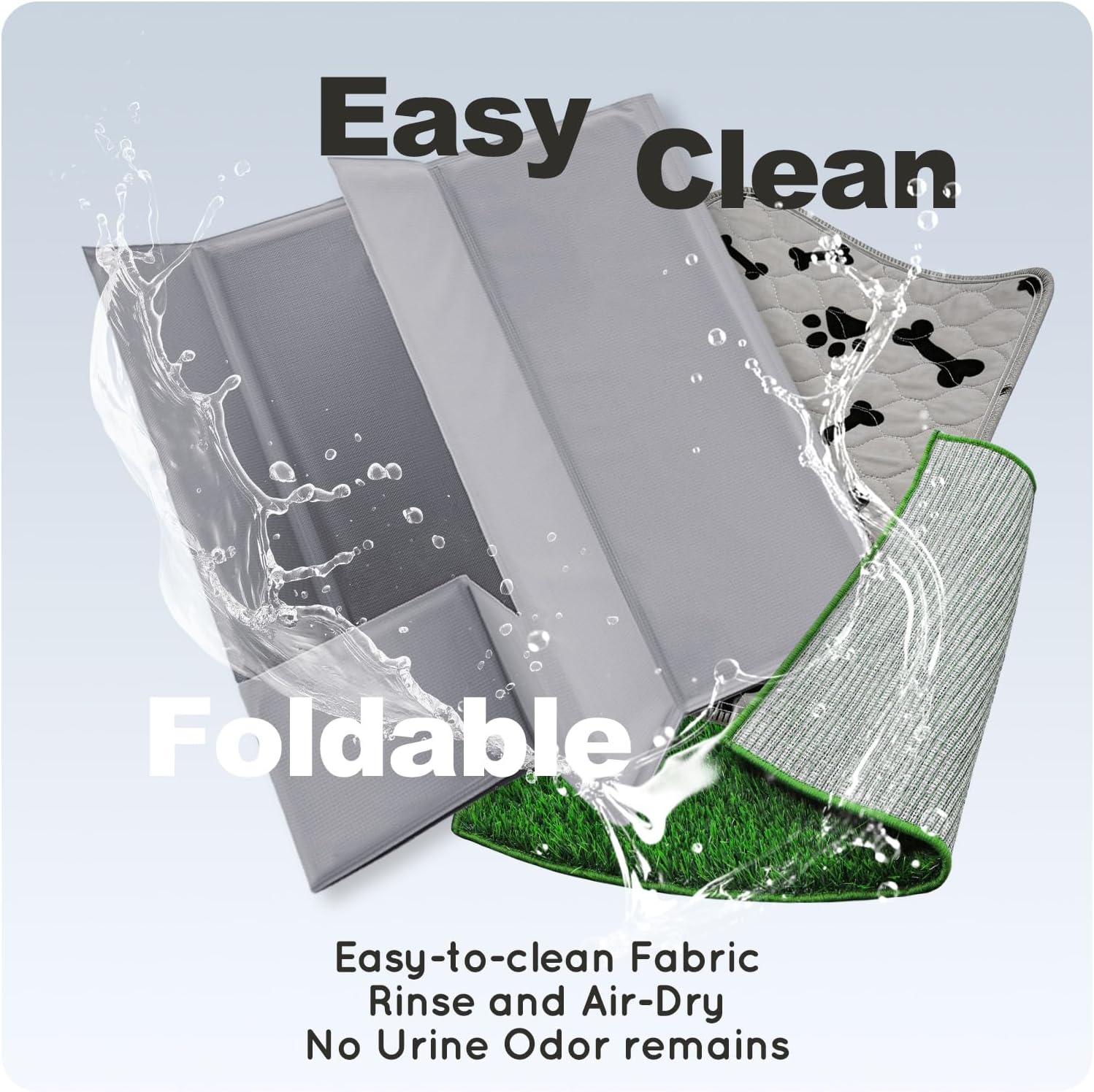 HQ4US 4LEGS Dog Litter Box High Walls Foldable with Grass Pad & Washable Pee Pad, Odor Free Artificial Grass for Dogs Potty Pad Holder Tray, Seamless, No Assembly, Waterproof, Easy Clean for Travel