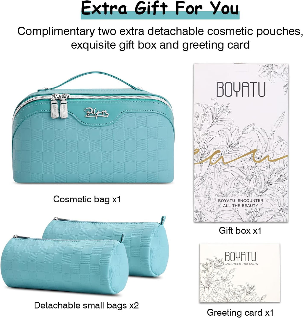 BOYATU Travel Makeup Bag Organizer: 180°Open-Flat 3 Pcs Make up Bags Set