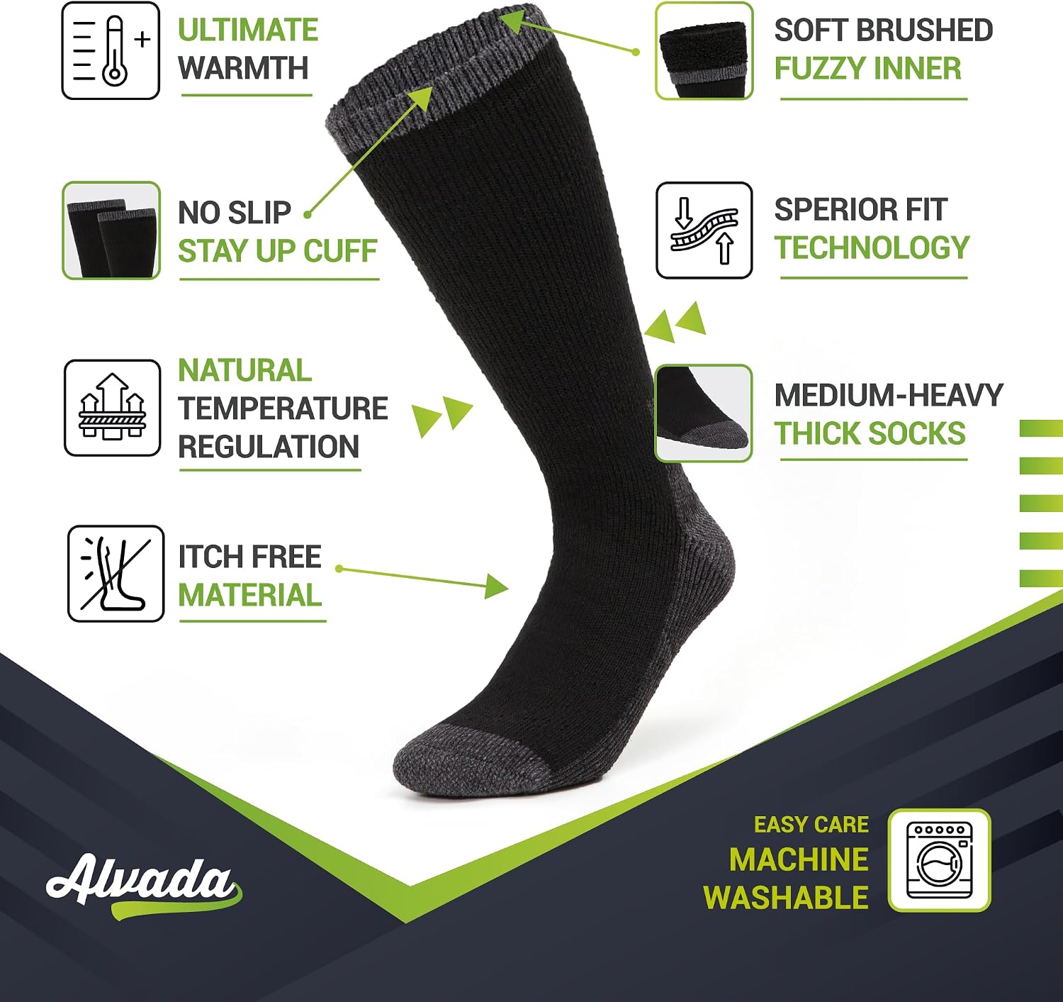 Alvada Warm Thermal Wool Socks for Winter Moisture Wicking and Breathable Cozy Boot Socks