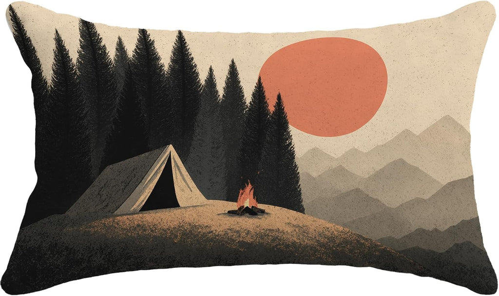 Rustic Camping Pillow Cover 12x20, Gift for Camper and Travel Lovers, Let The Adventure Begin Decorative Throw Pillow Cover Pillowcase for RV Campsite Tent Trailer Cabin Lake House