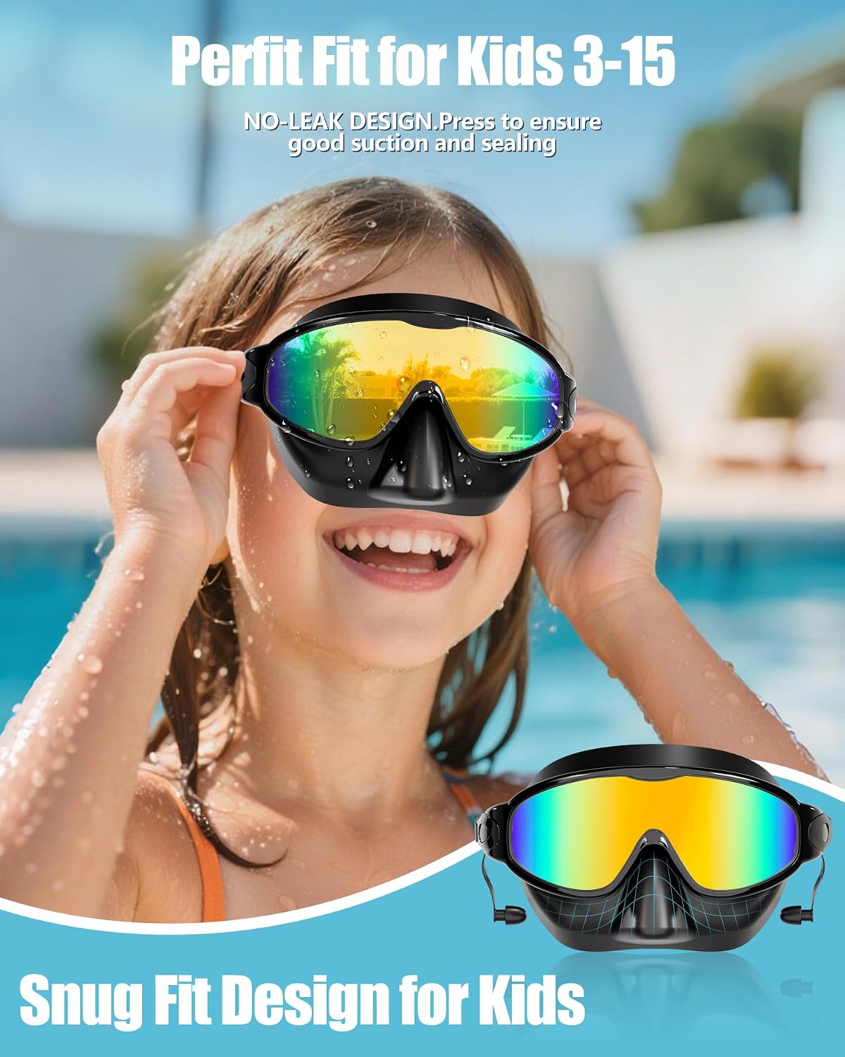 Aegend Swim Goggles with Nose Cover, 2 Pack Wide View Swimming Mask Anti-Fog/UV