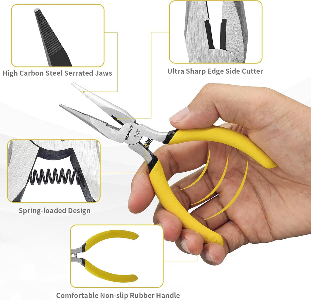 BOOSDEN 5 Inch Small Needle Nose Pliers Set, 5 Pack Jewelry Pliers