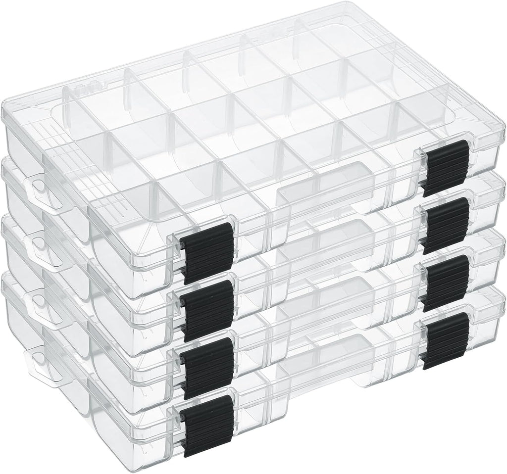 4 Pcs 3600 Tackle Trays, Plastic Storage Organizer Box with Removable Dividers - Tackle Boxes - Fishing Tackle Storage, 18 Grids