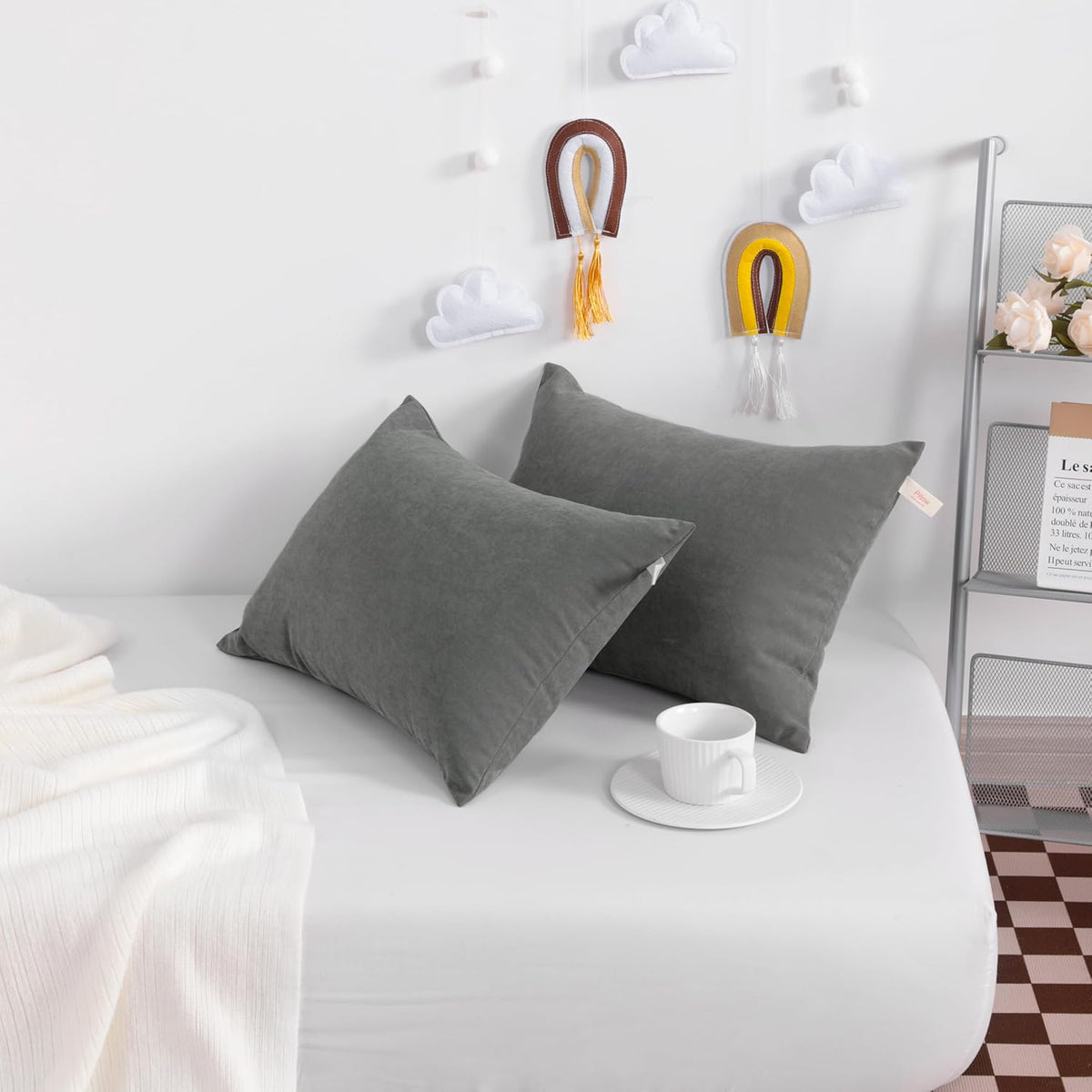 NTBAY Tiny Pillows, Set of 2, 7"x11", Dark Grey