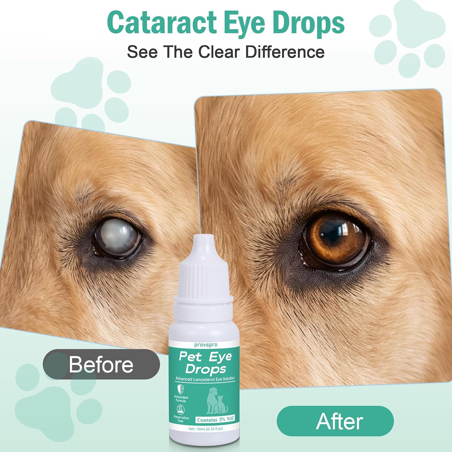 Cataract Eye Drops for Dogs, Improve Vision Clarity & Comfort, Supports Eye Comfort Moisture and Daily Eye Cleanliness, Gentle Pet Eye Care Formula, Preservative-Free