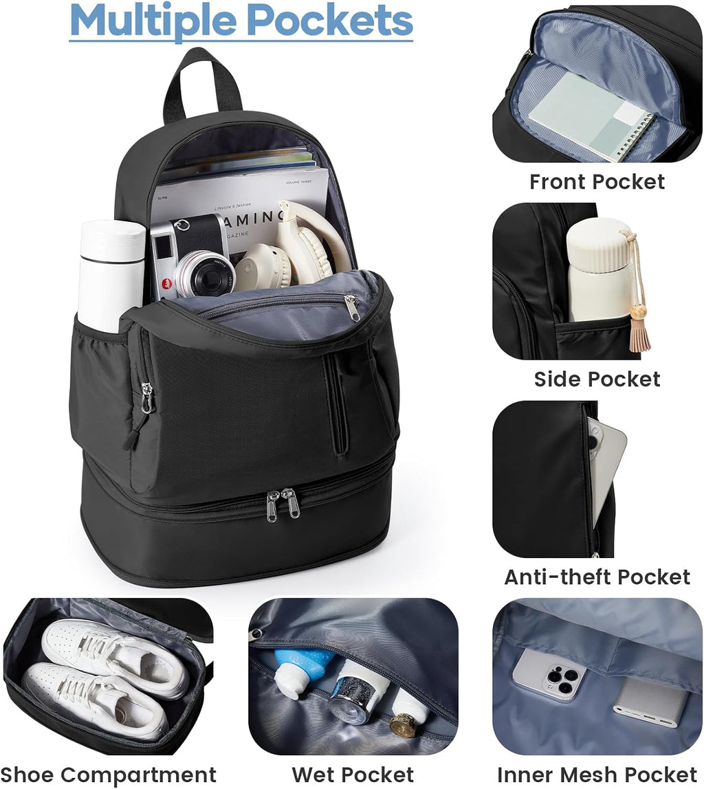 Black Gym Backpack for Women Men,Dance Sport Backpack With Shoe Compartment