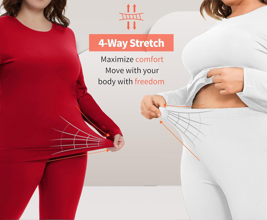 COOTRY Plus Size Thermal Underwear for Women Long Johns Top and Bottom Sets
