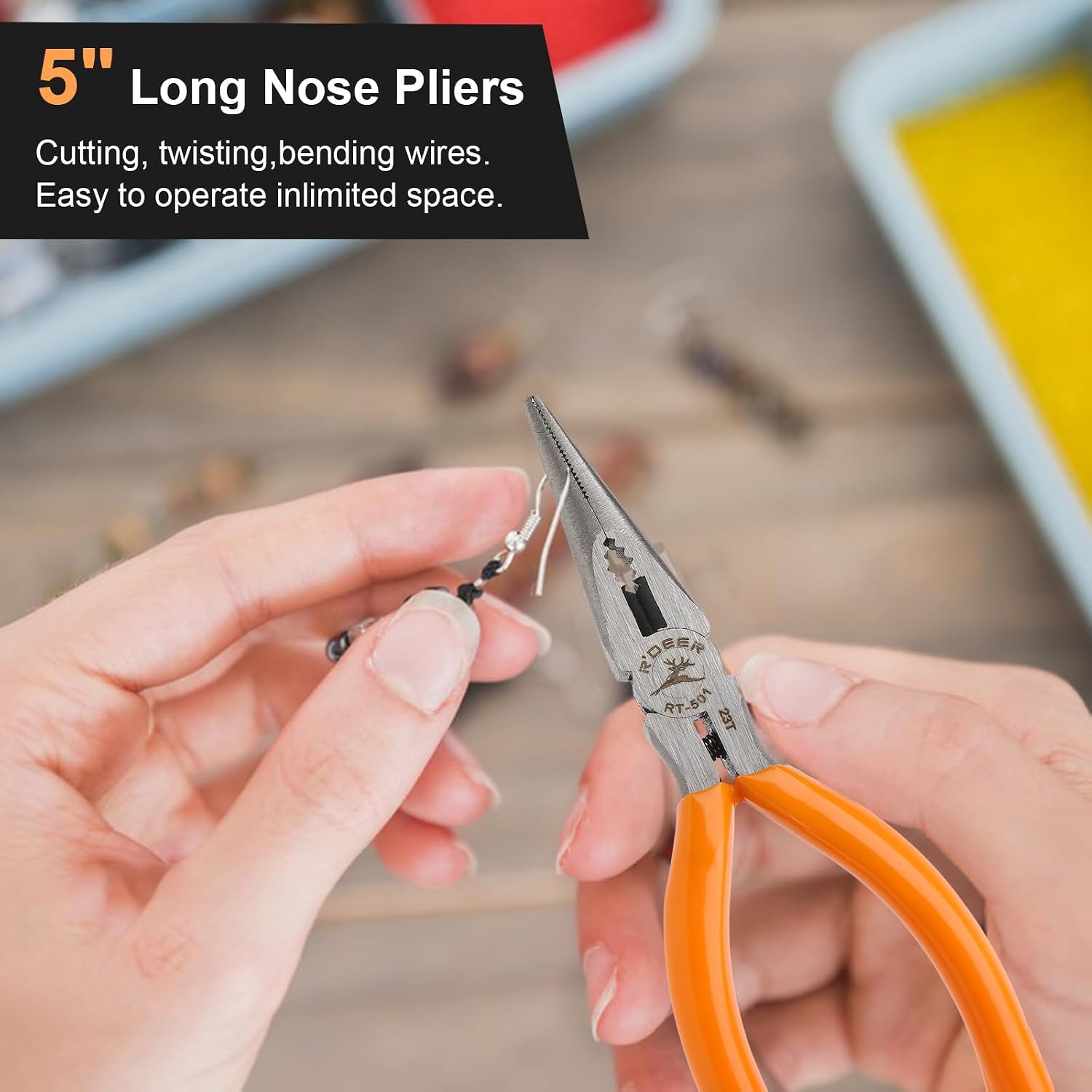 Rongon 5in Small Needle Nose Pliers,Long Nose Plier, Jewelry Plier Tool