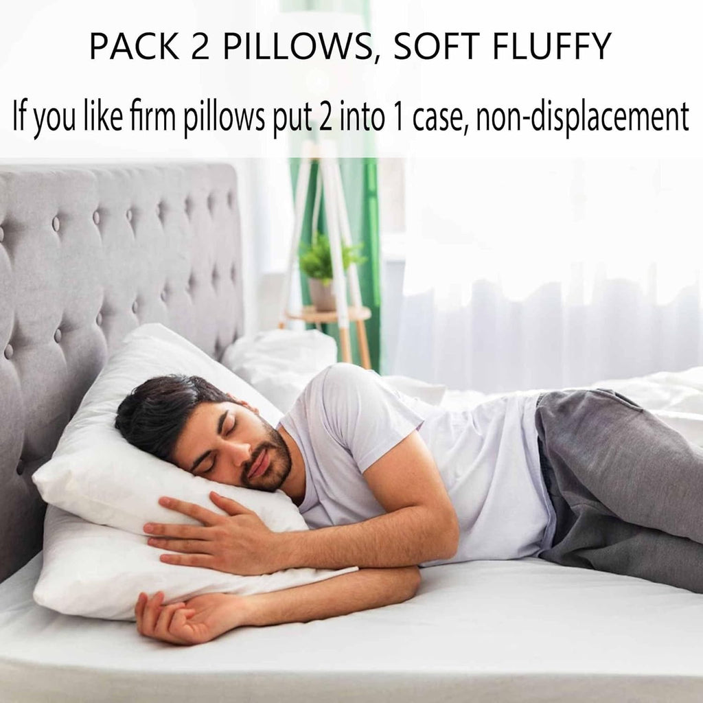 Acteb Ultra Thin Flat Soft Bed Pillows Standard Size Set of 2 Pack for Sleeping 20"x26", Hypoallergenic Skin Friendly Machine Washable