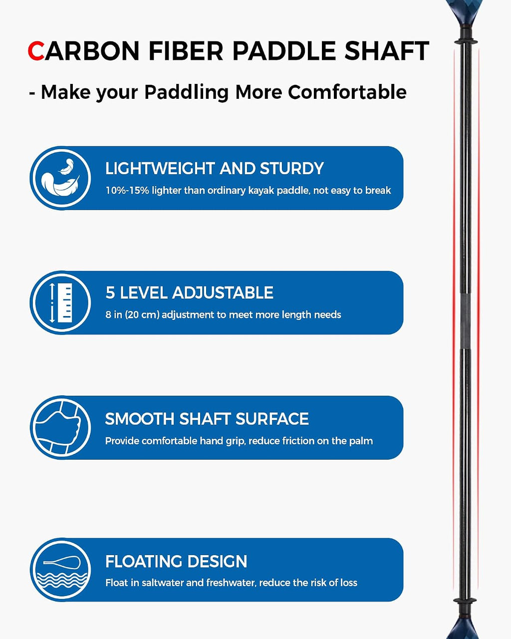 Adjustable Kayak Paddle with Carbon Fiber Shaft and Nylon Blade