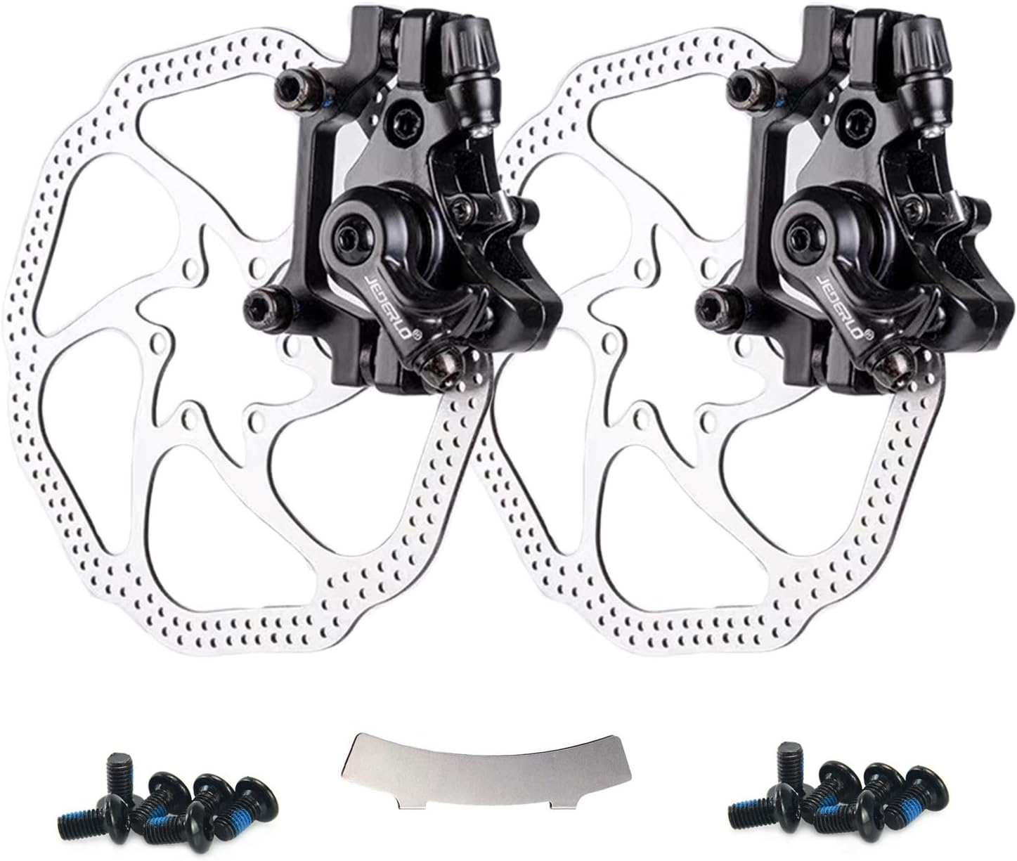 Farbetter Bike Disc Brake Kit, Including Front and Rear Caliper, 160mm Rotor, Mechanic Tool-Free Pad Adjuster for Mountain Bike, Road Cycling, Fixed Gear Bike, MTB, BMX (Red)