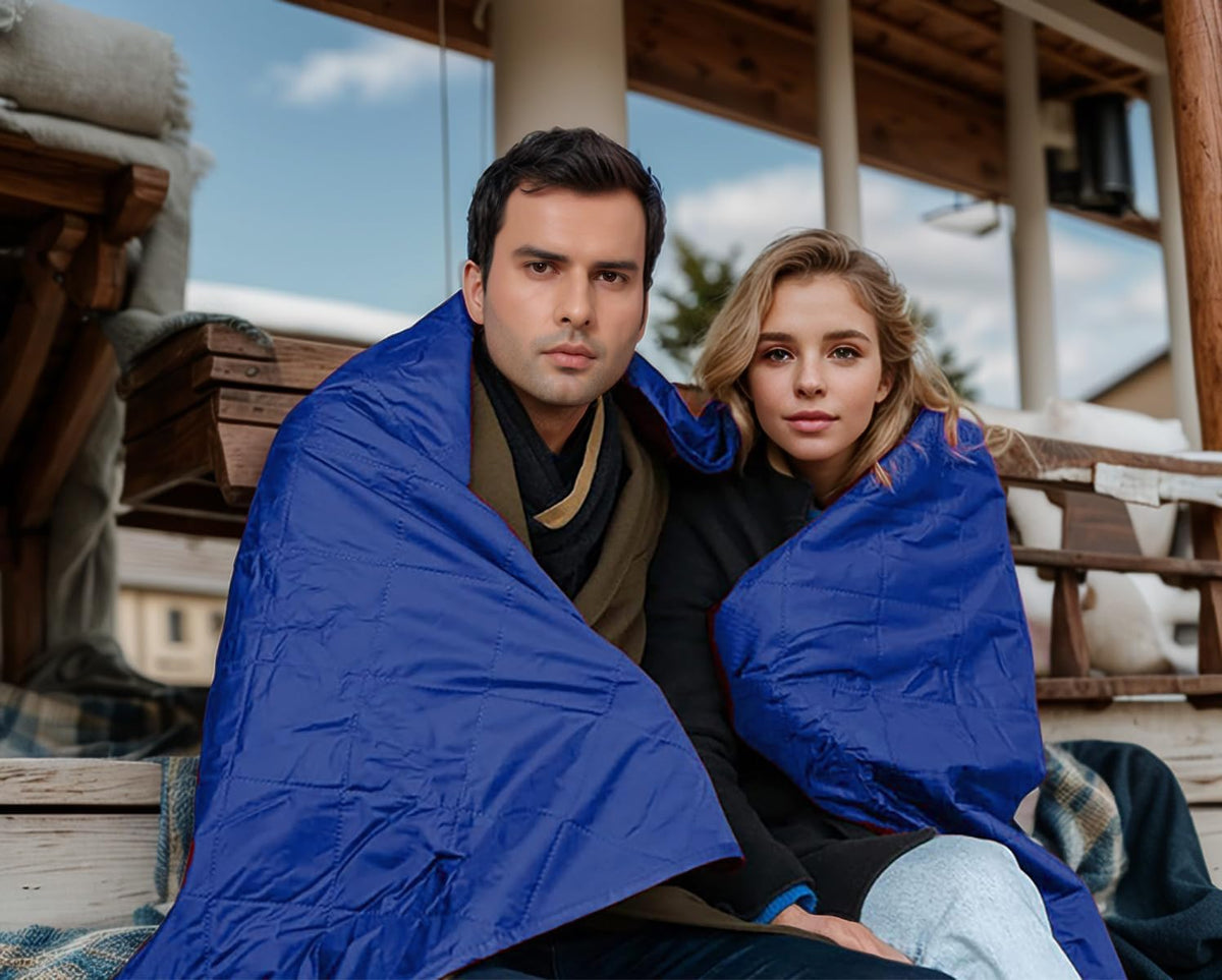 Wind Tour Warm Polar Fleece Blanket Picnic Outdoor & Beach, Machine Washable Camping Quilt for Cold Weather, Adventure, Sleeping, Backpacking (Dark Blue)