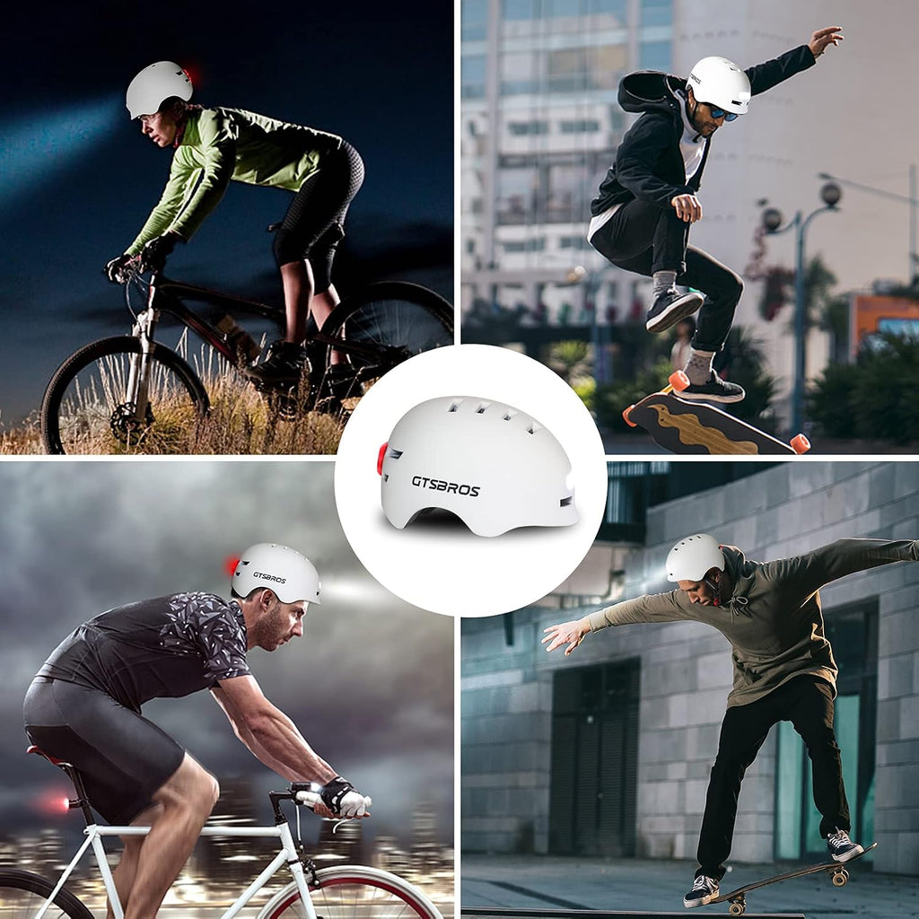 Adult Bike Helmet with LED Lights, Lightweight Adjustable Bicycle Helmet for Men Women, Safety Certified Cycling Helmet for Urban Commuting, Road Cycling, Skateboard and Scooter Riding