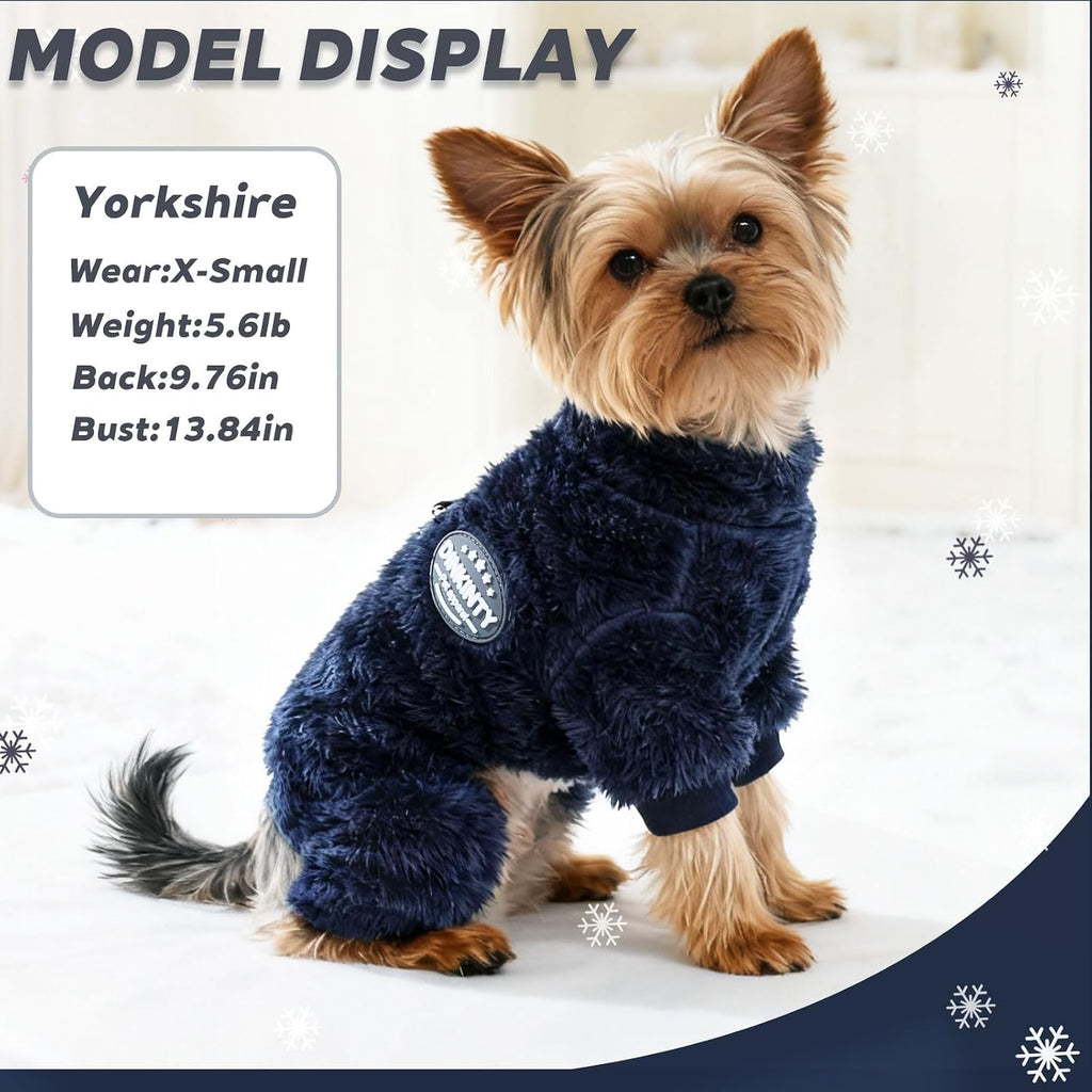 Fleece Dog Pajamas Winter Warm Dog Sweater for Small Dogs Thermal Soft Puppy Pjs Coat Stretchy Jumpsuit Doggie Pet Clothes Outfits Cat Apparel (Navy Blue, X-Small)