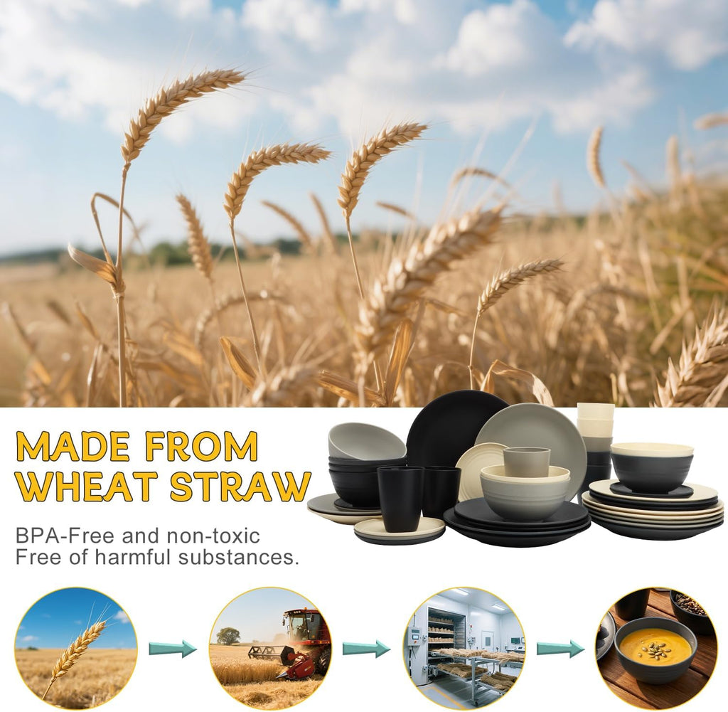 PYRMONT 40 Pcs Wheat Straw Dinnerware Sets Unbreakable Dishes Set for 8