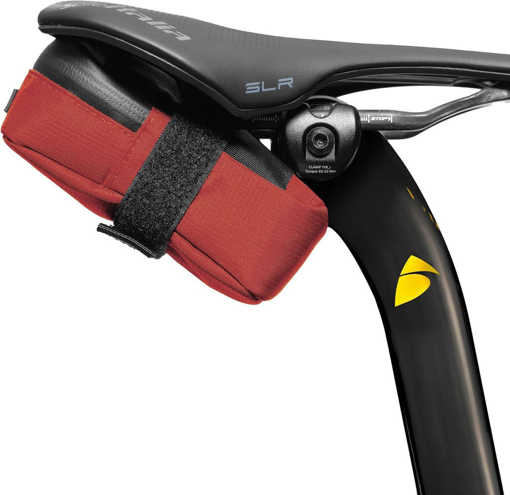 ALMSTHRE Signature Bike Saddle Bag – Rust Red | 0.5L Bike Seat Bag (3" x 5.25" x 2") | Water-Resistant Ripstop, Waterproof Zipper, Internal Pocket | Durable Under Seat Storage