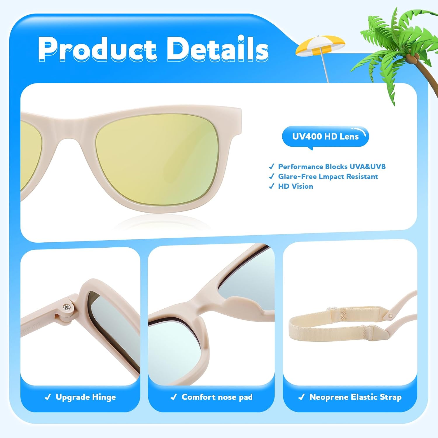 Baby Infant & Toddler Sunglasses with Strap, Boys & Girls 0-24Months, UV400