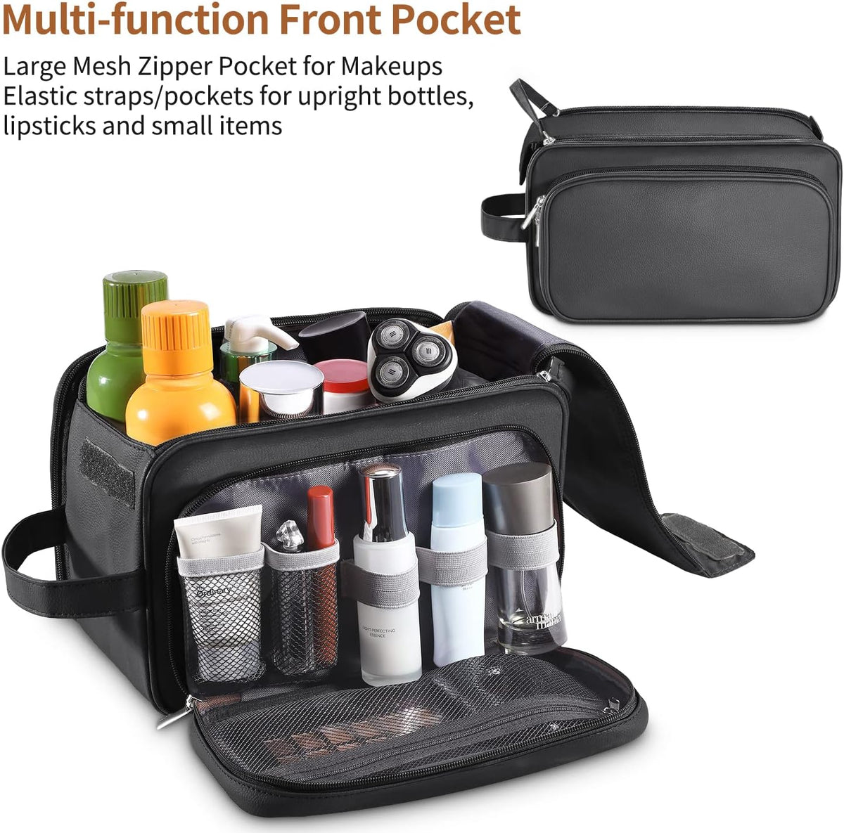 Buruis Extra Large Toiletry Bag for Men, PU Leather Travel Dopp Kit, Black