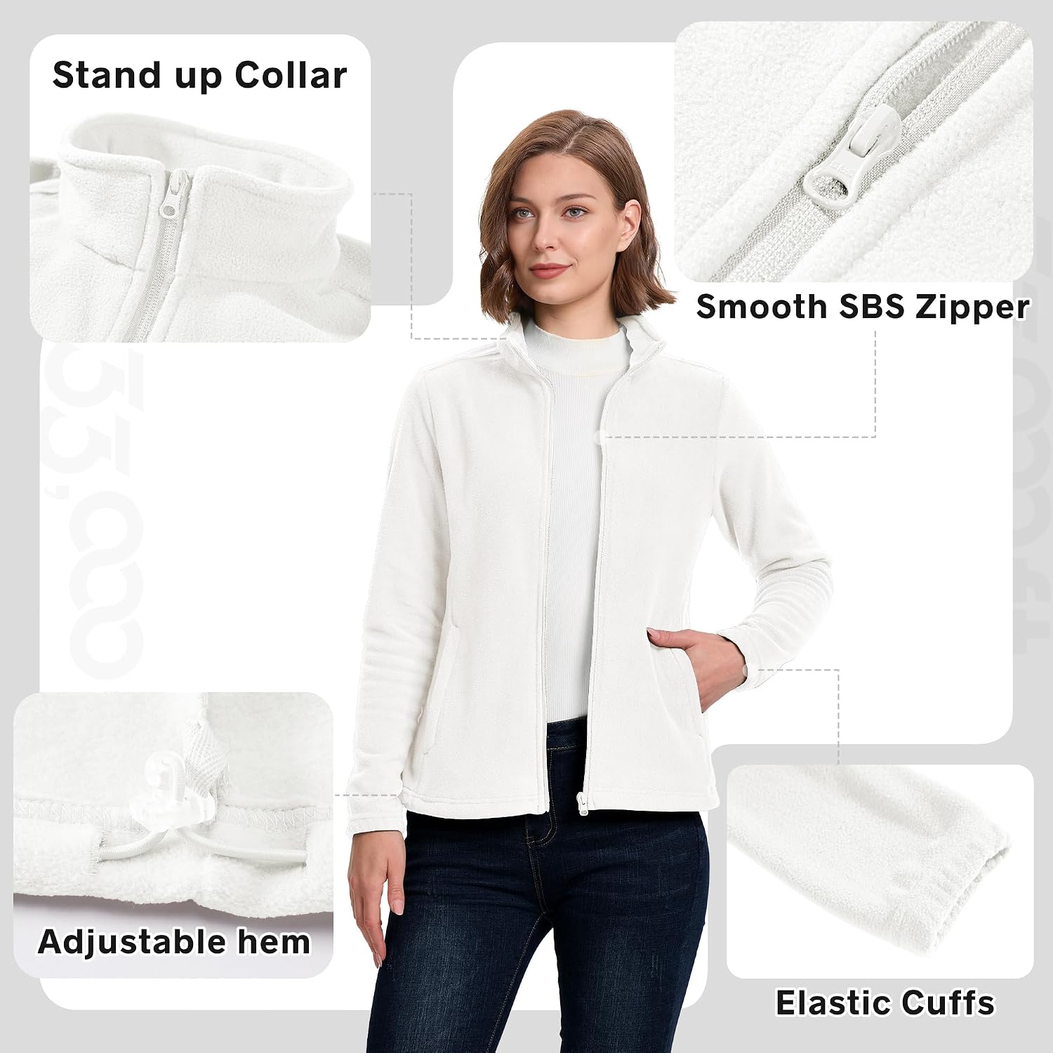 33,000ft Women's Polar Fleece Jacket Zip Up Lightweight Hiking Sweatshirt