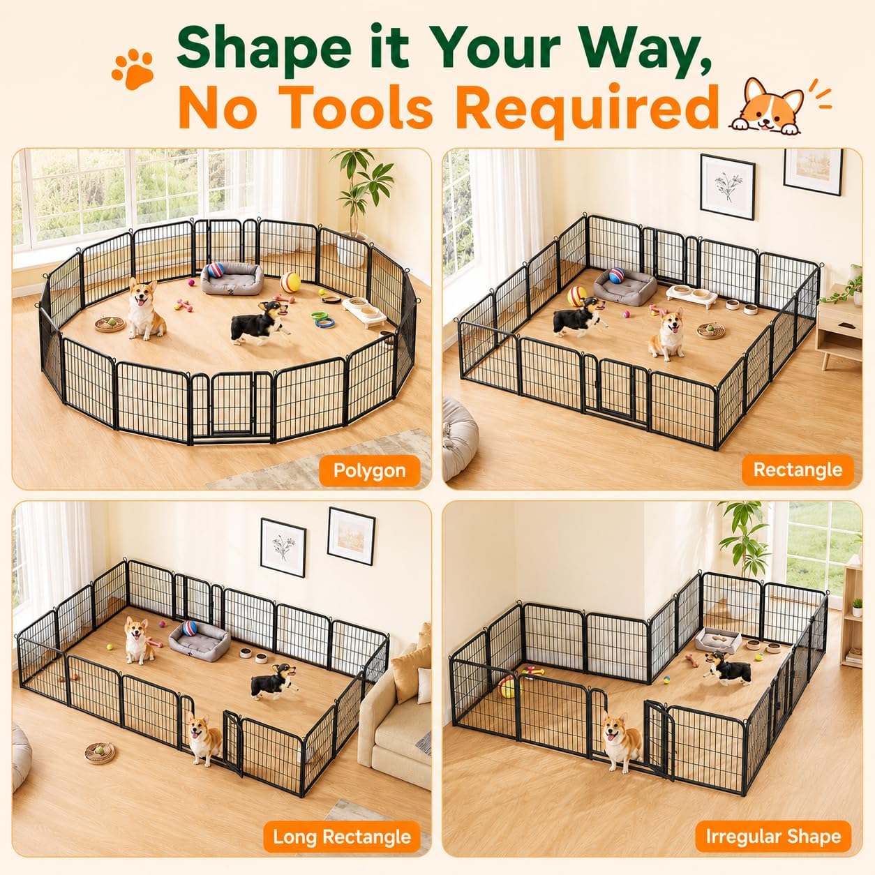 Yaheetech Dog Playpen 24in 16 Panels Pet Fence for Indoor Yard RV Camping