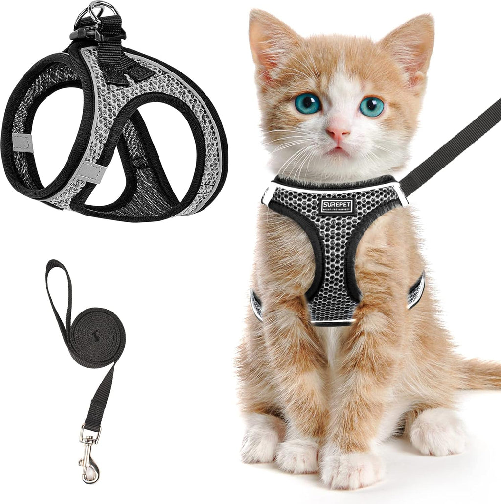 Cat Harness and Leash for Walking Escape Proof, Adjustable Kitten Vest Harness Reflective Soft Mesh Puppy Harness for Outdoor, Comfort Fit, Easy to Control (Red, M)