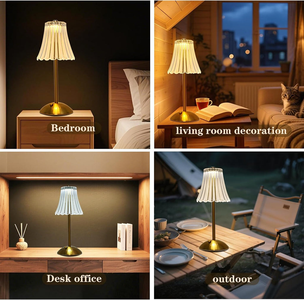 2 Pcs Cordless Rechargeable Table Lamp, Touch Dimming, 3 Color Modes