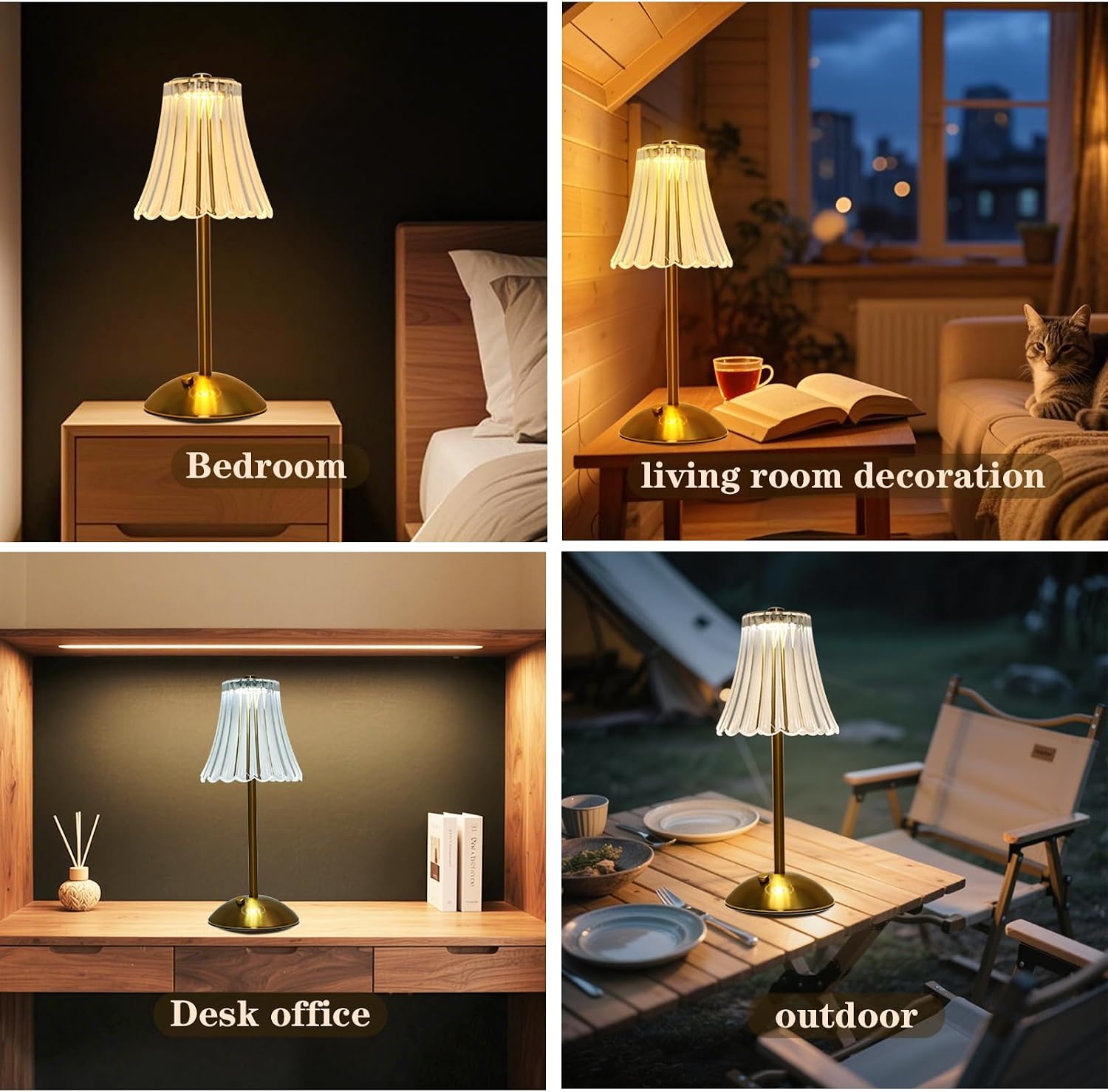 2 Pcs Cordless Rechargeable Table Lamp, Touch Dimming, 3 Color Modes