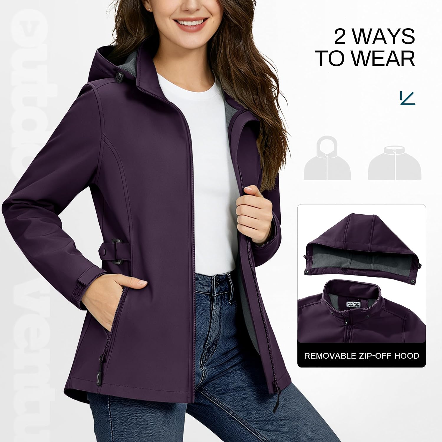 Outdoor Ventures Women's Fleece Lined Rain Jacket Waterproof Softshell Coat