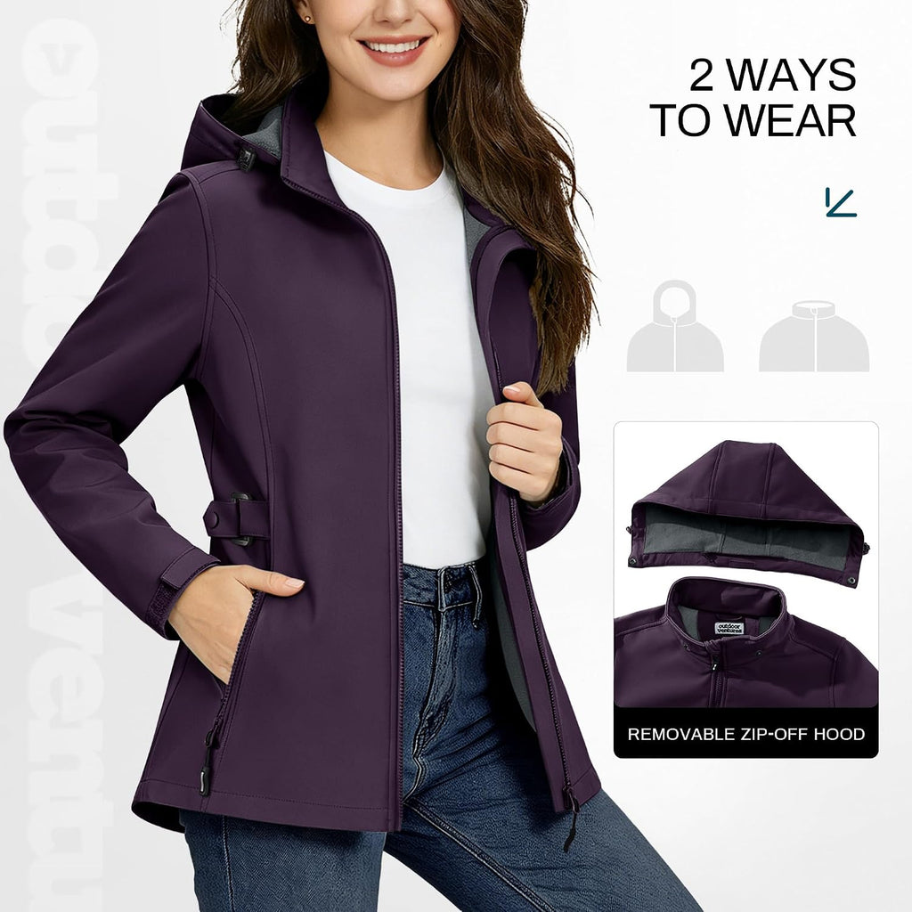 Outdoor Ventures Women's Fleece Lined Rain Jacket Waterproof Softshell Coat
