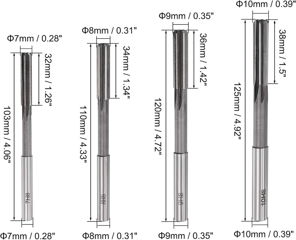 uxcell Chucking Reamer Set Lathe Machine Reamer Straight Flute Milling Cutter High Speed Steel H8 Tolerance (2mm 3mm 4mm 5mm 6mm 7mm 8mm 9mm 10mm) 9pcs