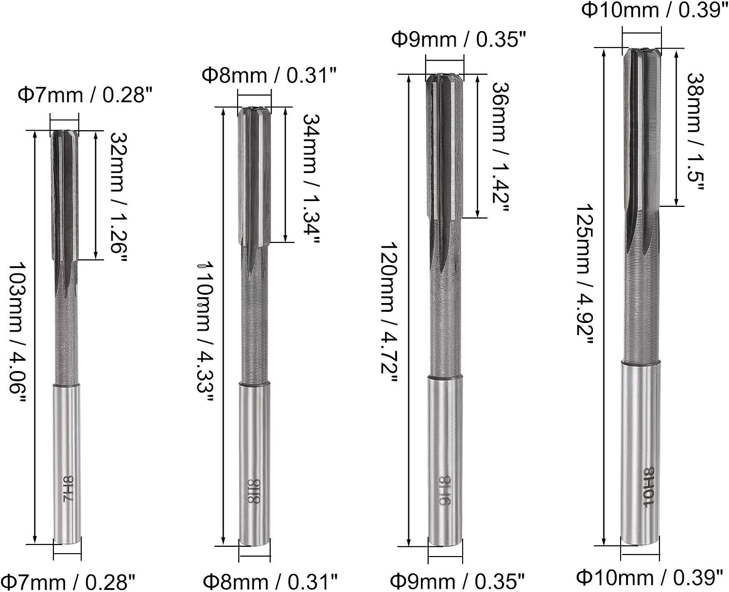 uxcell Chucking Reamer Set Lathe Machine Reamer Straight Flute Milling Cutter High Speed Steel H8 Tolerance (2mm 3mm 4mm 5mm 6mm 7mm 8mm 9mm 10mm) 9pcs
