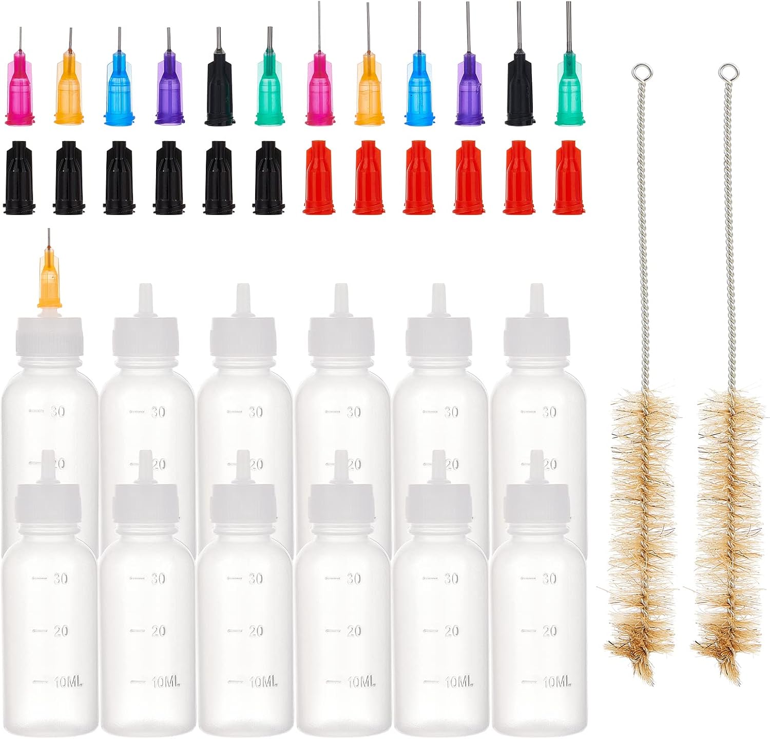 BENECREAT 6 Packs 1oz DIY Precision Tip Applicator Bottles 15PCS Stainless Steel PP Blunt Needle Tips, 6PCS Stoppers, 2PCS Syringe for Quiling Glue Work