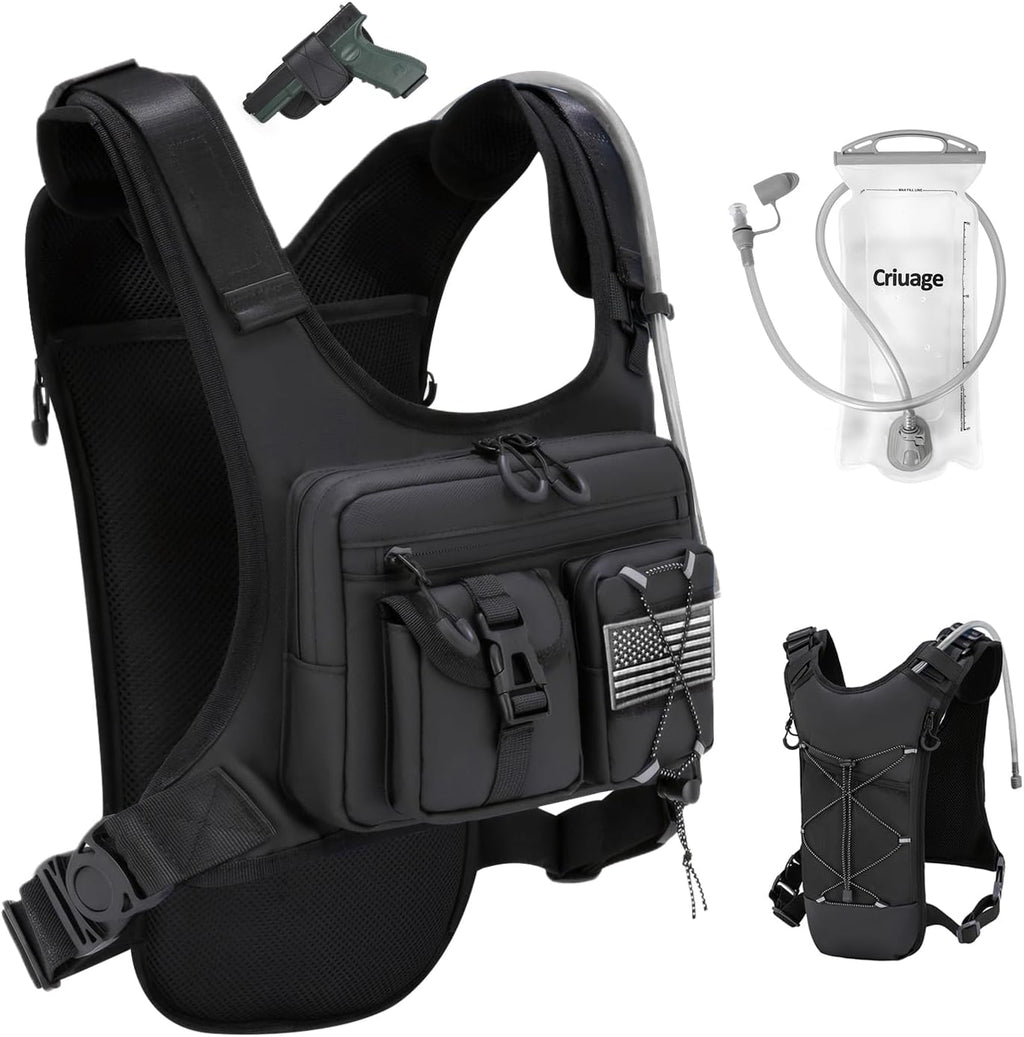 Criuage USA Patent Running Hydration Vest Backpack, Lightweight Chest Pack with 2.0L Water Bladder Bag Daypack for Hiking Running Cycling Race Marathon for Women Men