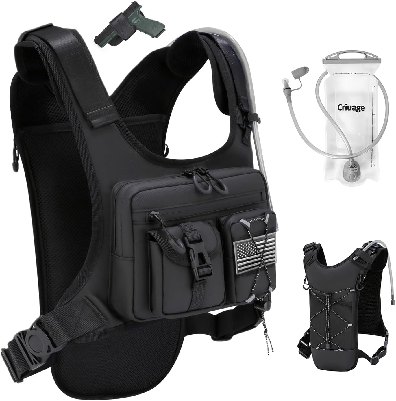 Criuage USA Patent Running Hydration Vest Backpack, Lightweight Chest Pack with 2.0L Water Bladder Bag Daypack for Hiking Running Cycling Race Marathon for Women Men