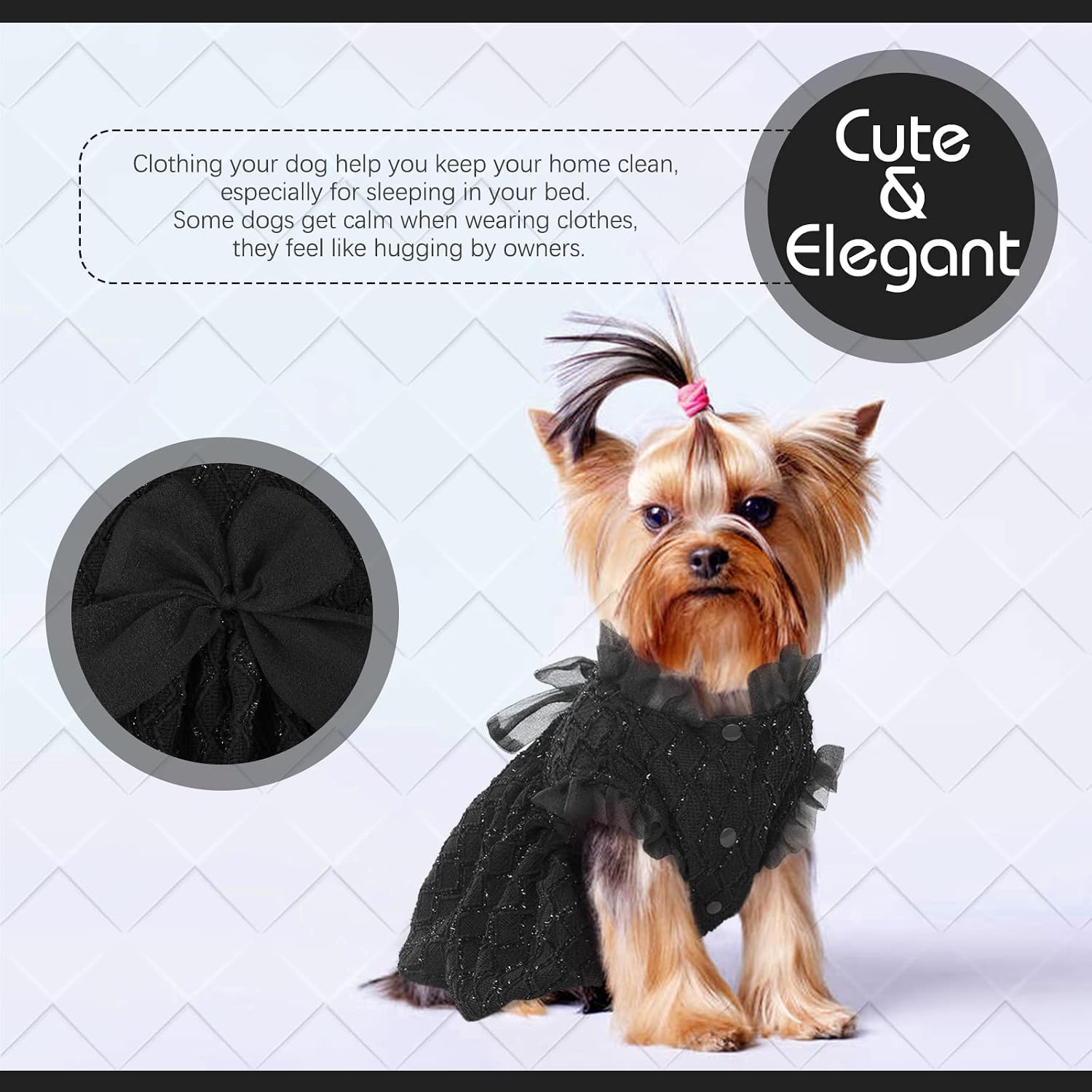 Kuoser Dog Dress, Princess Puppy Tutu with Bow-Knot, Black Dog Dresses XS