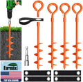 Eurmax USA 4 Pack Heavy Duty Ground Stakes&Anchors,Commercial Spiral Screw-in Trampoline Stakes with Reinforced Tie-Down Straps,High Wind Stabilizing Kit for Canopies,Outdoor Sheds,Swing Sets(Orange)
