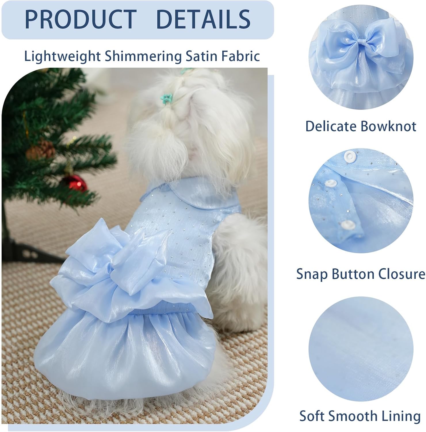 Dog Dress,Pet Wedding Dress Princess Formal Tutu Skirt with Bowknot,Puppy Birthday Party Outfit Apparel Girl for Small Dogs Cats (Blue, Medium(8-13lb))