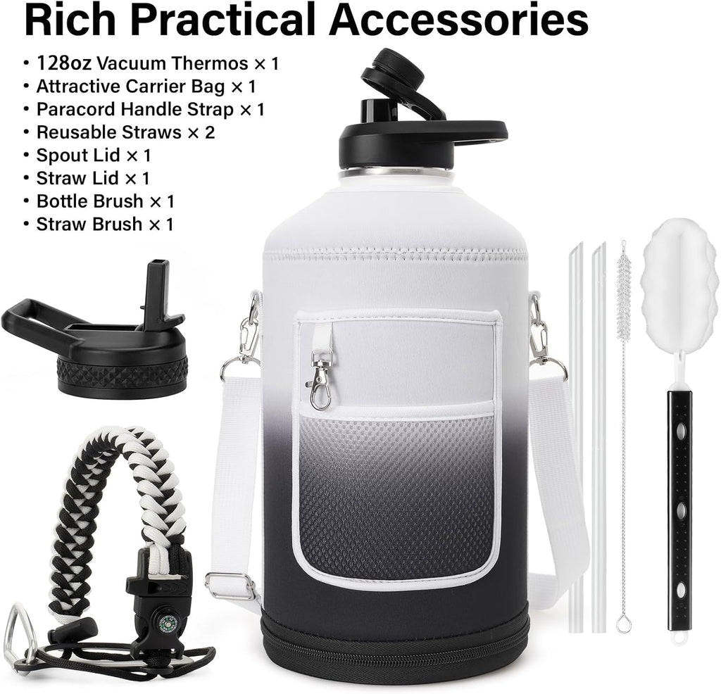 DYSANKY 1 Gallon Insulated Water Bottle w/Straw & Portable Carrier Bag