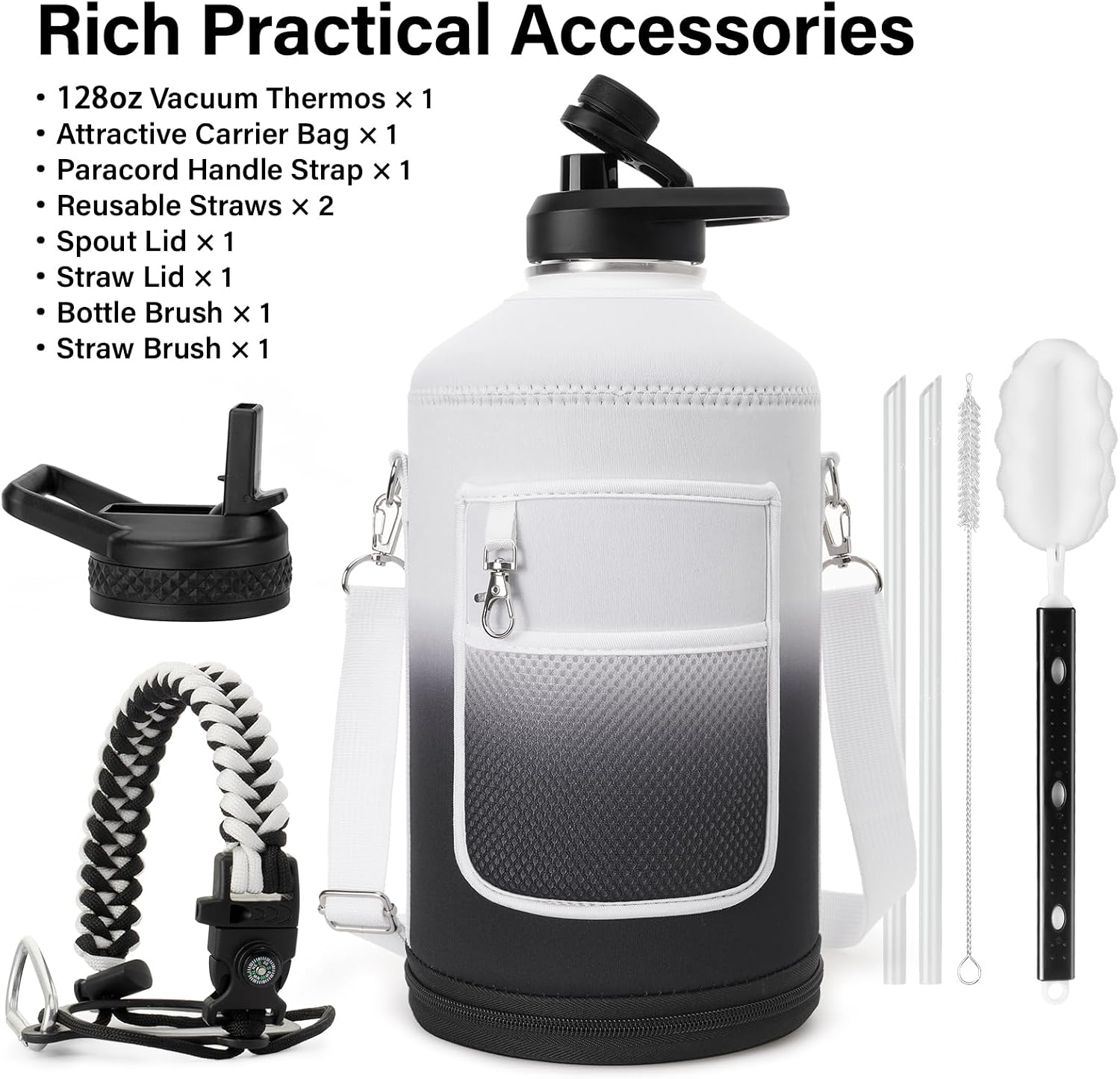 DYSANKY 1 Gallon Insulated Water Bottle w/Straw & Portable Carrier Bag