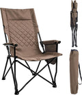 Folding Camping Chair, High Back Padded Portable Camp Chair with Storage Bag, 600D Oxford Fabric Comfortable Chair for Outdoor Camping, Beach, Fishing (Khaki)
