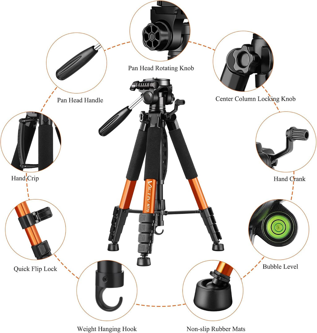 Victiv Tripod, 74” Camera Tripod for Cell Phone with Phone Holder, Orange