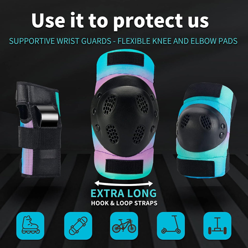 Skateboard Pads for Kids,Elbow Pads and Wrist Guards Protective Gear,Strong Double Straps&Adjustable Easy-Fix Clips for Skateboarding,Rollerblading,Scooters,Bicycle