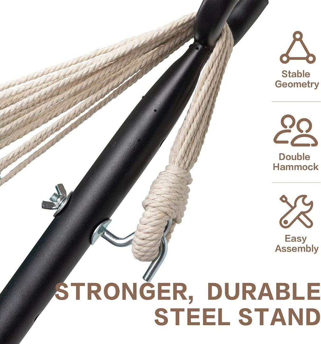 PNAEUT Double Hammock with Stand for Outside, Heavy-Duty, Portable (Denim)