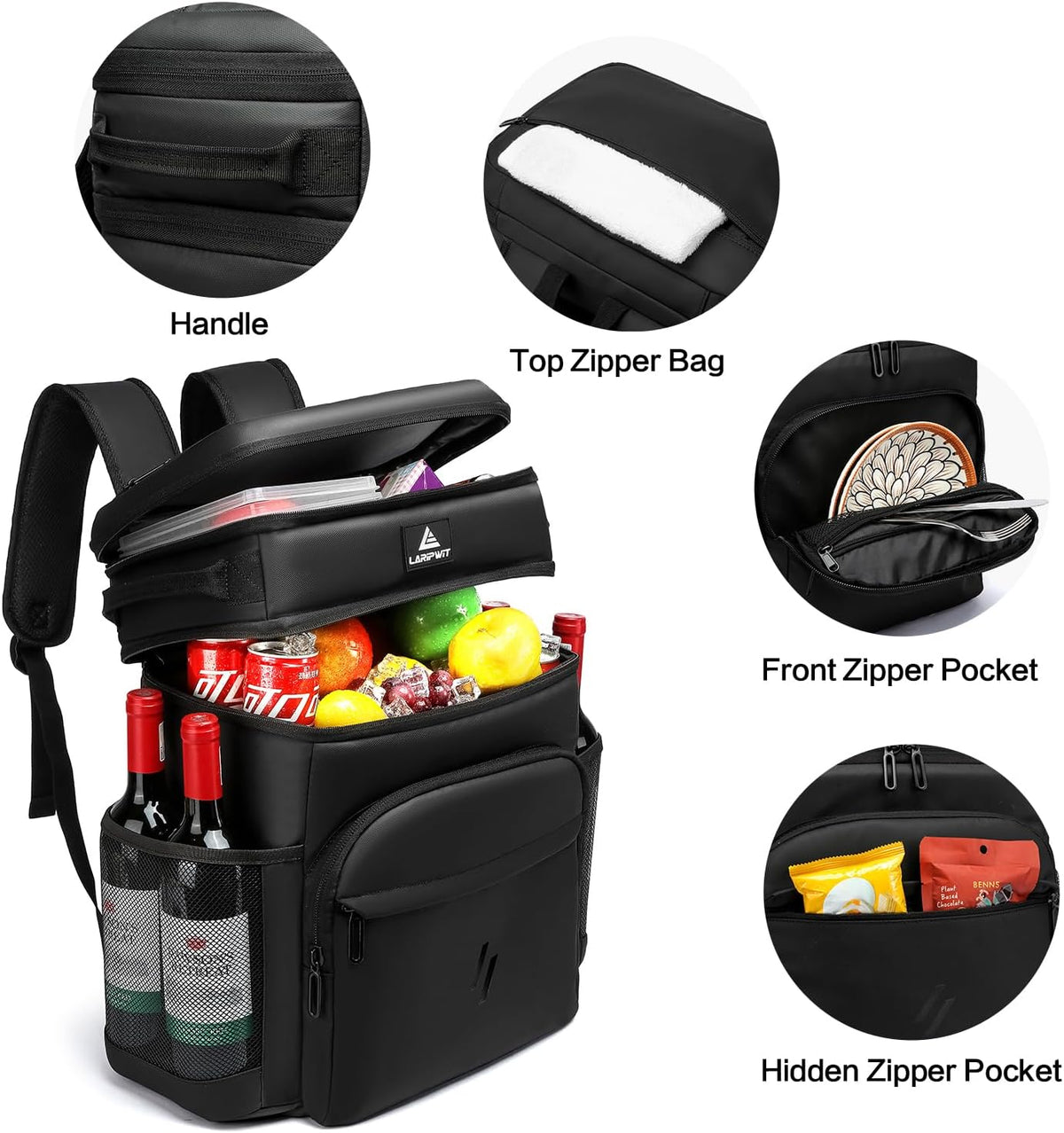 Laripwit 54/40 Cans Backpack Cooler Insulated Leak-Proof Large Cooler Backpack Double Deck Lunch Backpack for Men Women - Perfect Soft Cooler Bag for Tactical, Camping, Picnic, Beach, Hiking