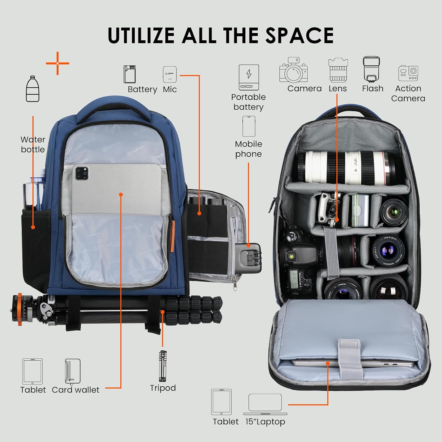 TARION Camera Backpack for Photographers Compact 15L, TB04 Blue