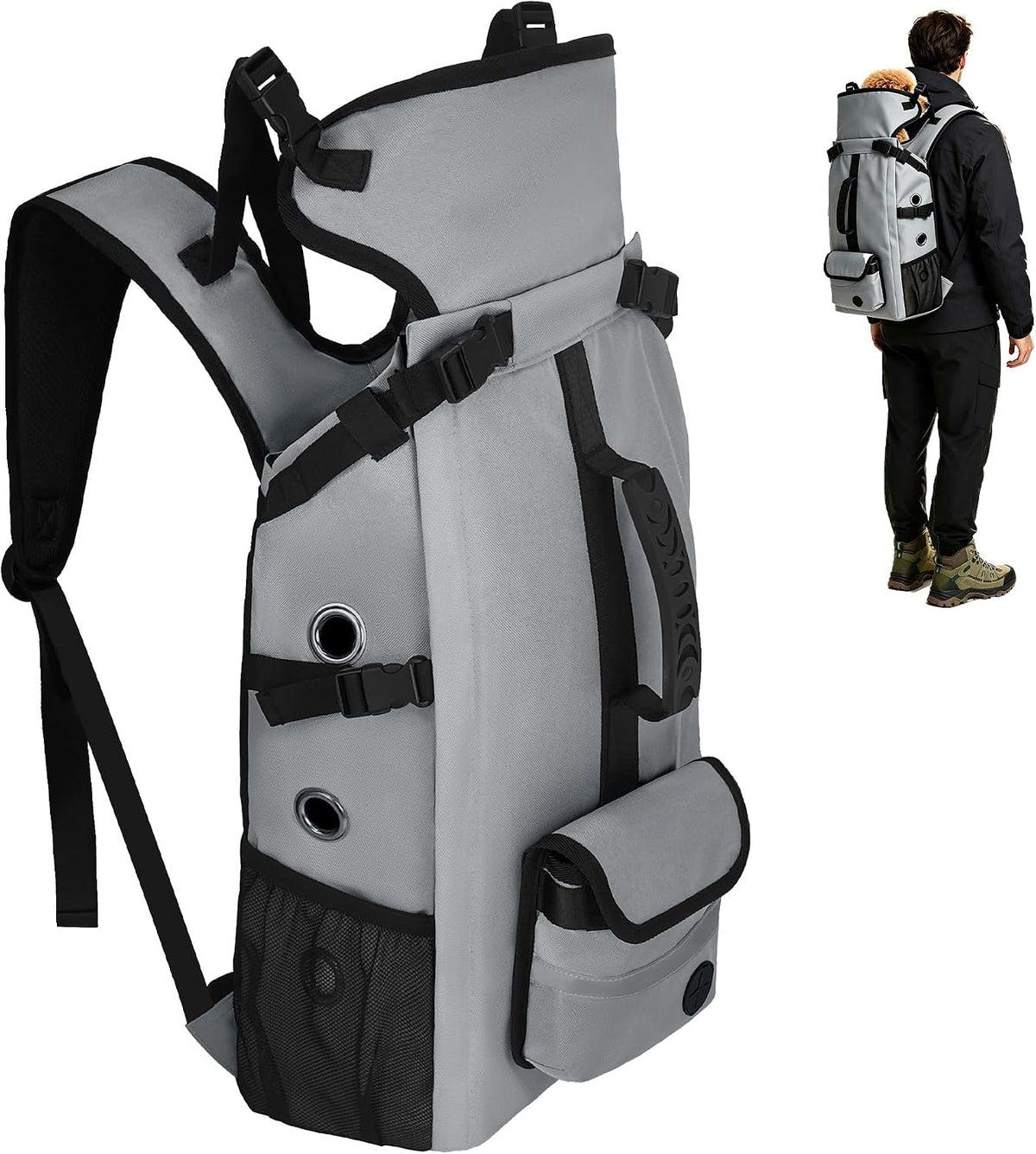 Breathable Dog Hiking Backpack Carrier for Small Dogs, Grey